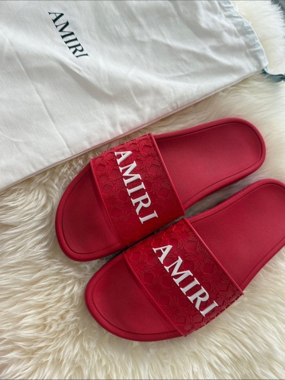 AMIRI Red Logo Slide Sandals with Raised White Lettering